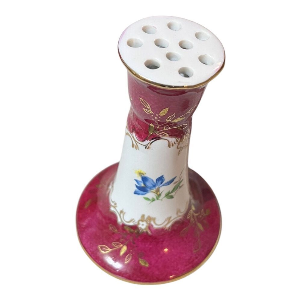 Vtg KPM 10 Hole Ceramic‎ Hatpin Holder Pink Blue Purple Gold Details